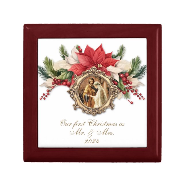 Bride Groom Christmas Gold Floral  Bridesmaid Gift Box (Front)