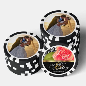 Bride & Groom Coral Rose Wedding Design Poker Chips by DesignsbyDonnaSiggy at Zazzle