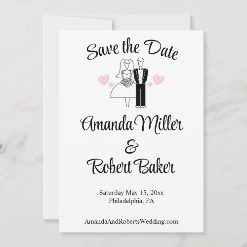 Bride  Groom Couple Flat Save The Date Card