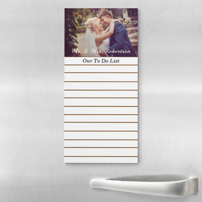 Bride Groom Couple Photo Modern Personalize Magnetic Notepad (In Situ)