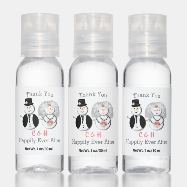 Bride Groom Cute Snowman Wedding Thank You Favor Hand Sanitizer (Set)