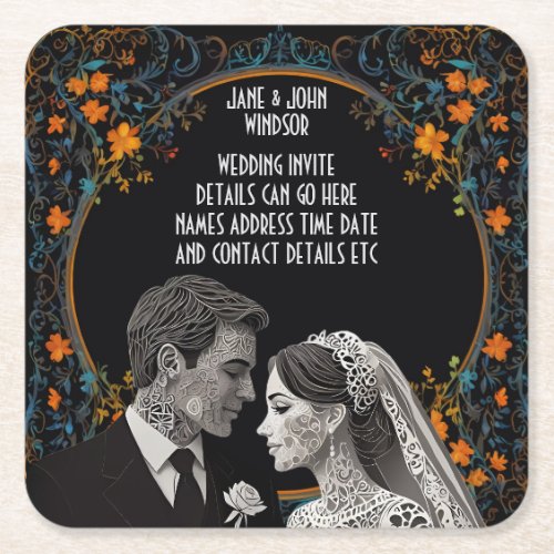 Bride  Groom delicate classic  Square Paper Coaster