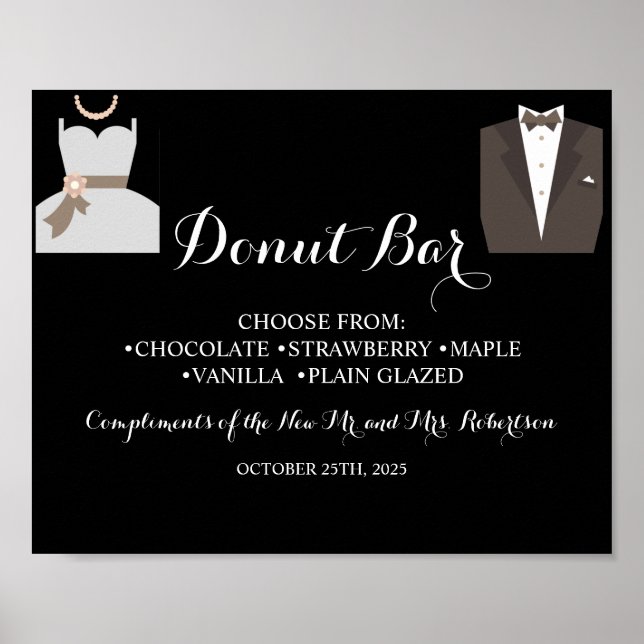 Bride & Groom Donut Bar Bridal Shower Wedding Sign (Front)