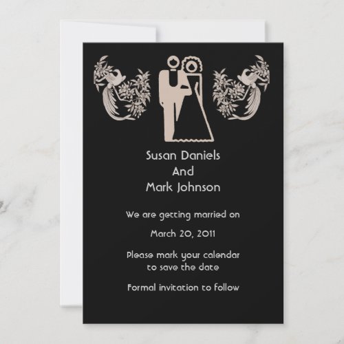Bride Groom Doves Black Wedding Save The Date Invitation