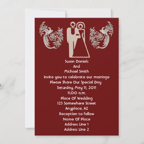 Bride Groom Doves Brown Wedding Invite