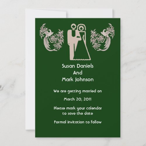 Bride Groom Doves Green Wedding Save The Date Invitation