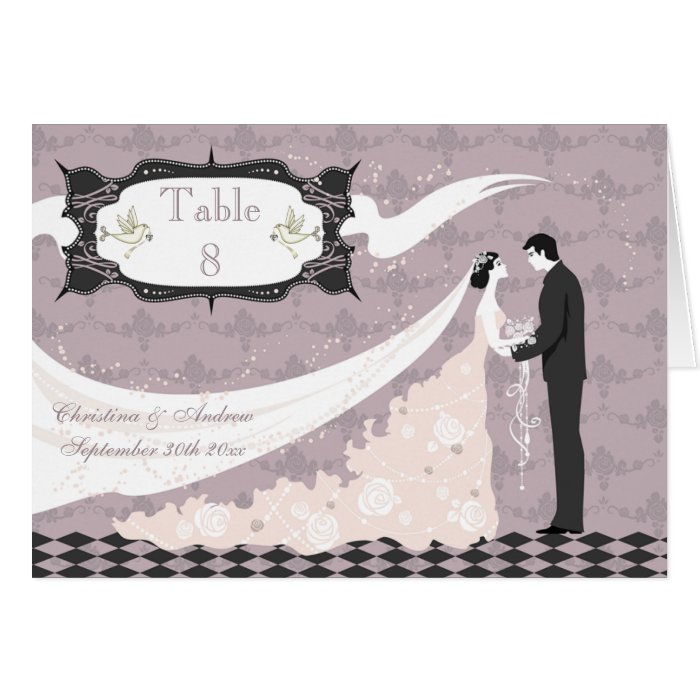 Bride, Groom & Doves Wedding Table Number Card