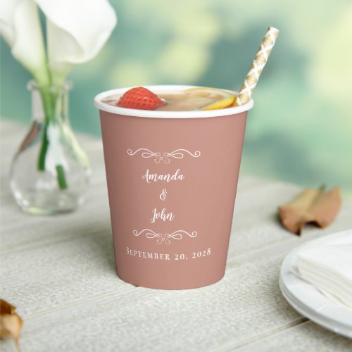 Bride  Groom Elegant Wedding Reception Rose Pink Paper Cups
