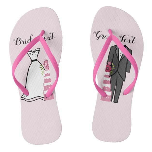 bride and groom flip flops