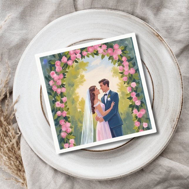 Bride & Groom Garden Arch | Floral Wedding Painted Napkins (Creator Uploaded)