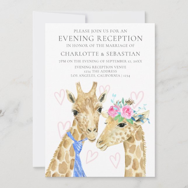 Bride Groom Giraffe Evening Wedding Reception Announcement (Front)