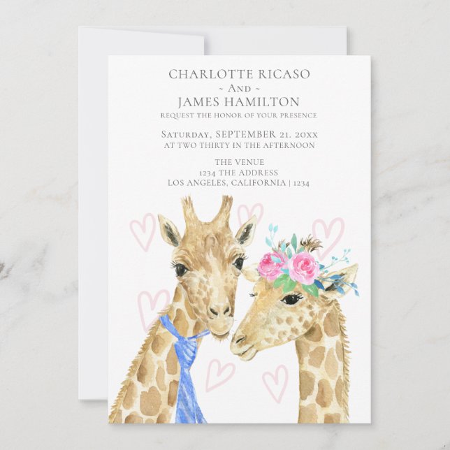 Bride Groom Giraffe Wedding Announcement (Front)