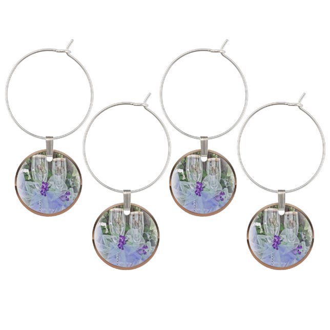 Bride & Groom Glasses Copper Border 4 Wine Charm (Staggered)