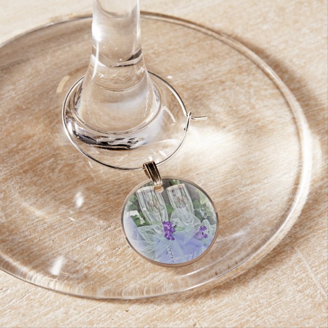 Bride & Groom Glasses Copper Border Wine Charm (In Situ)