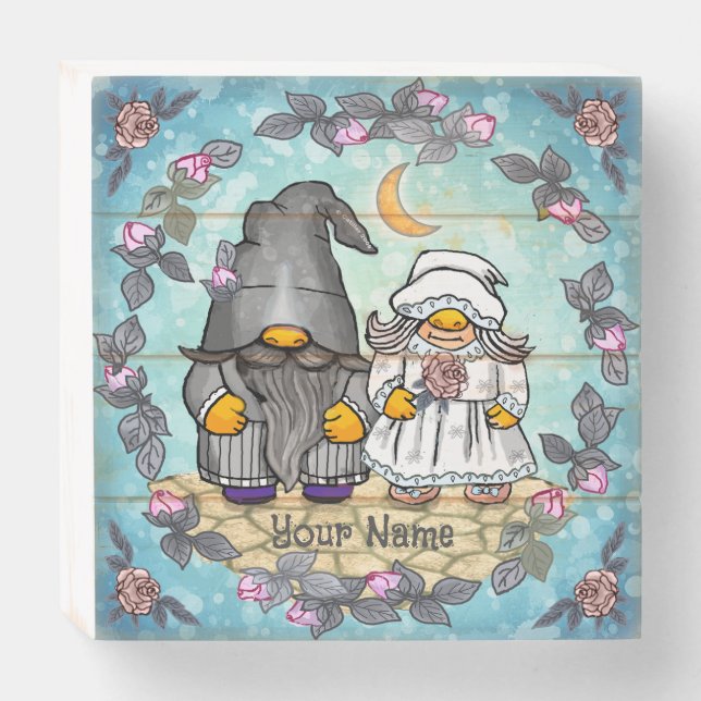 Bride & Groom gnome  Wooden Box Sign (Front Horizontal)