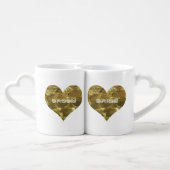 Bride Groom Gold Heart Bridal Wedding Love Couple Coffee Mug Set (Back Nesting)
