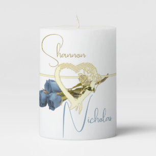 Bride & Groom Gold 'Heart & Roses' Pillar Candle
