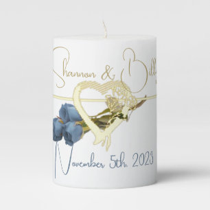 Bride & Groom Gold 'Heart & Roses' Pillar Candle