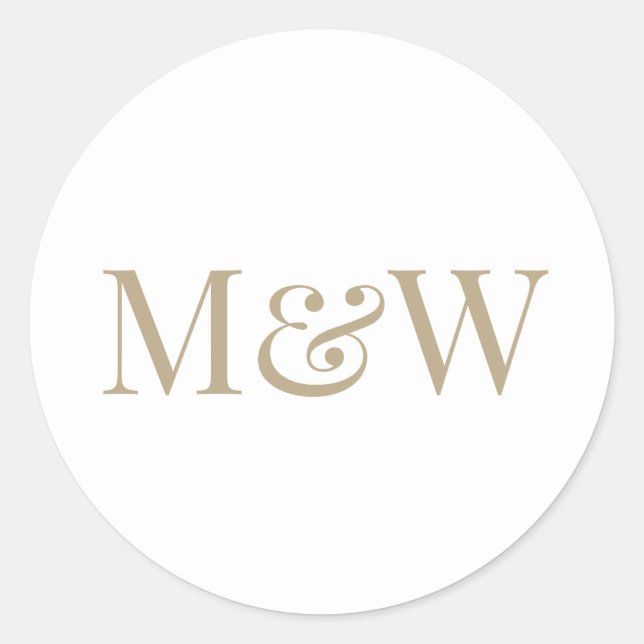 Bride Groom Gold Initials White Classic Round Sticker (Front)