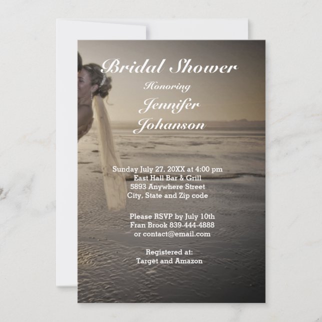 Bride & Groom Grayed Sunset Beach Bridal Shower Invitation (Front)