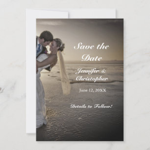 Bride & Groom Grayed Sunset Beach Save the Date