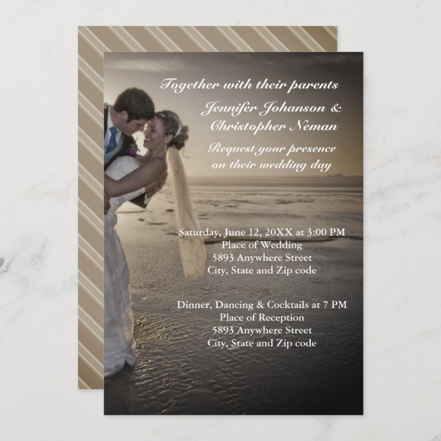 Bride & Groom Grayed Sunset Beach Wedding Invite (Front/Back)