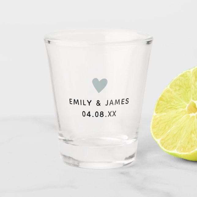 Bride Groom Green Heart Engagement Wedding Favor Shot Glass (Front)