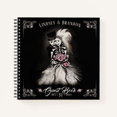 Bride Groom Halloween Skeletons Wedding Guest Book