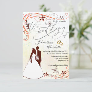 Bride groom illustration wedding invitation