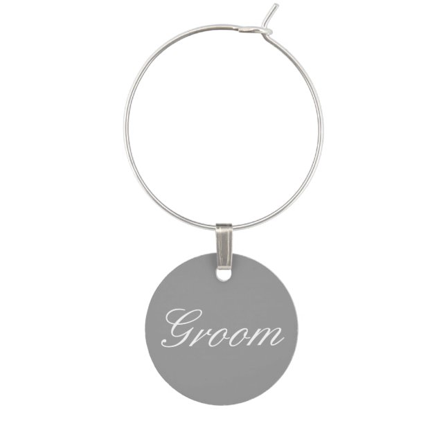 Bride Groom in Gray Wine Glass Charm (Front)