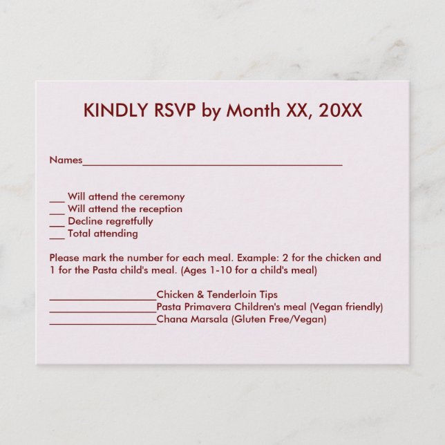 Bride & Groom in Sunset RSVP Menu Postcard (Front)