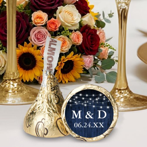 Bride Groom Initials Blue Wood Lights Wedding Gold Hershey®'s Kisses®