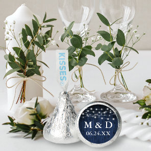 Bride Groom Initials Blue Wood Lights Wedding Hershey®'s Kisses®
