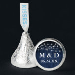 Bride Groom Initials Blue Wood Lights Wedding Hershey®'s Kisses®<br><div class="desc">Elegant Bride and Groom Initials Wedding Favor Treats Wrapped Chocolate Candy - Rustic Blue Wood Print with String Lights</div>