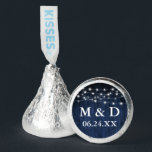 Bride Groom Initials Blue Wood Lights Wedding Hershey®'s Kisses®<br><div class="desc">Elegant Bride and Groom Initials Wedding Favor Treats Wrapped Chocolate Candy - Rustic Blue Wood Print with String Lights</div>
