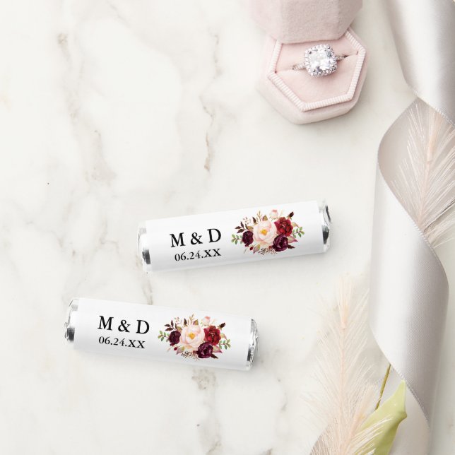 Bride Groom Initials Burgundy Floral Wedding Breath Savers® Mints (Wedding)