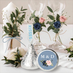 Bride Groom Initials Dusty Blue Pink Floral Hershey®'s Kisses®