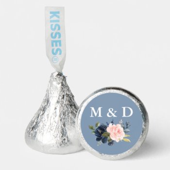 Bride Groom Initials Dusty Blue Pink Floral Hershey®'s Kisses® by SugarandSpicePaperCo at Zazzle