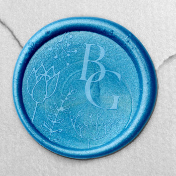 Bride Groom Initials Floral Details Wax Seal Sticker by amoredesign at Zazzle