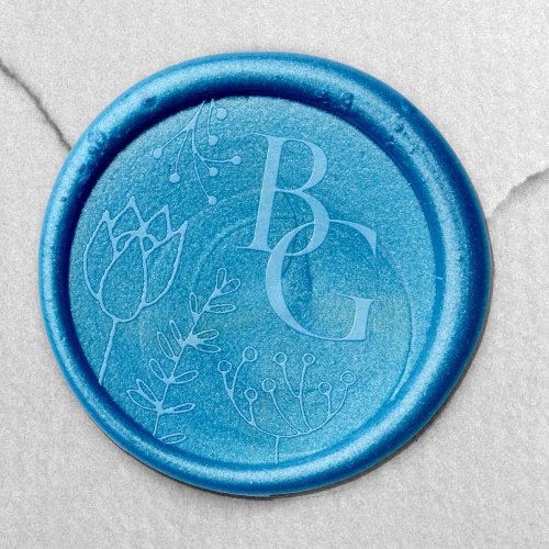 bride groom initials floral details wax seal sticker
