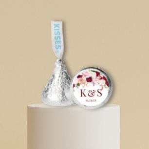 Bride Groom Initials Flower Blush Burgundy Hershey®'s Kisses®