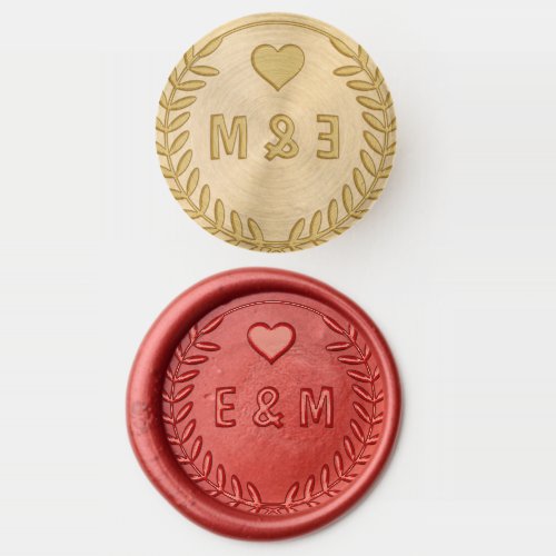 Bride  Groom Initials in Laurel Wreath Wax Seal Stamp