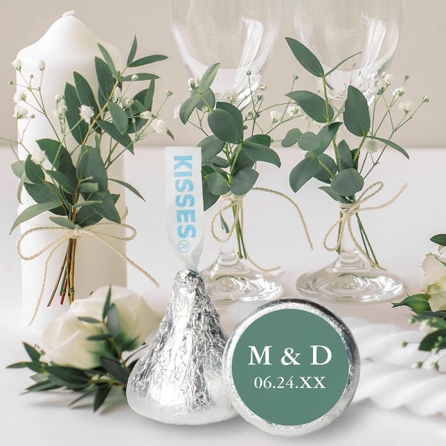 Bride Groom Initials Wedding Eucalyptus Green Hershey®'s Kisses® (Customize to change text size, style or background color.)