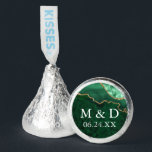 Bride Groom Initials Wedding Green Marble Geode Hershey®'s Kisses®<br><div class="desc">Elegant Bride and Groom Initials Watercolor Emerald Green and Gold Marble Agate Geode Wedding Favor Treats Chocolate Candy</div>