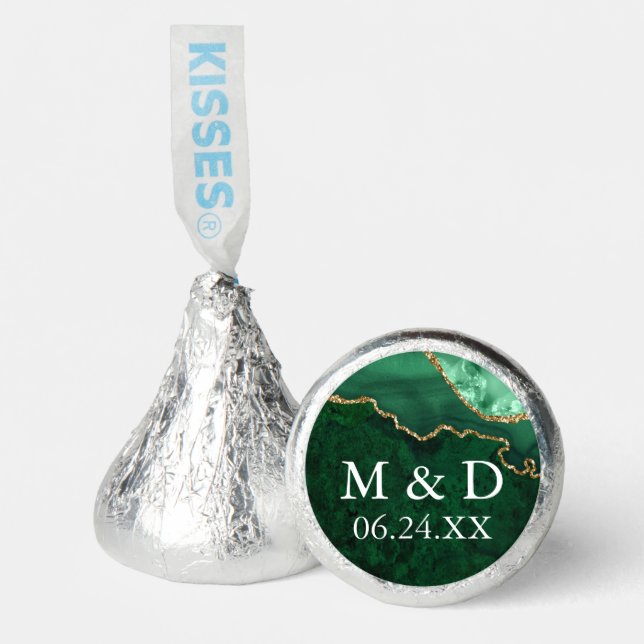 Bride Groom Initials Wedding Green Marble Geode Hershey®'s Kisses® (Front)