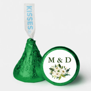 Bride Groom Initials Wedding Green White Floral Hershey®'s Kisses®