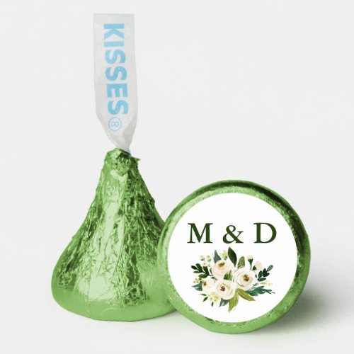 Bride Groom Initials Wedding Green White Floral Hersheys Kisses