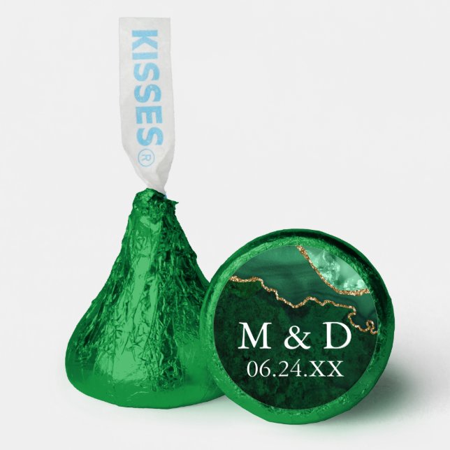 Bride Groom Initials Wedding Marble Geode Green Hershey®'s Kisses® (Front)