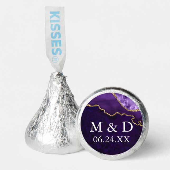 Bride Groom Initials Wedding Purple Marble Geode Hershey®'s Kisses® (Front)
