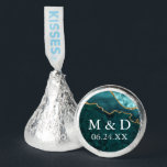 Bride Groom Initials Wedding Teal Marble Geode Hershey®'s Kisses®<br><div class="desc">Elegant Bride and Groom Initials Watercolor Teal and Gold Marble Agate Geode Wedding Favor Treats Chocolate Candy</div>